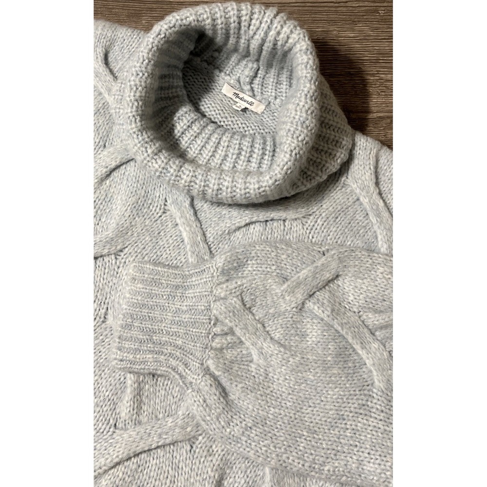 Madewell Somervell Modern Cable Turtleneck Cropped Sweater Medium Powder Blue